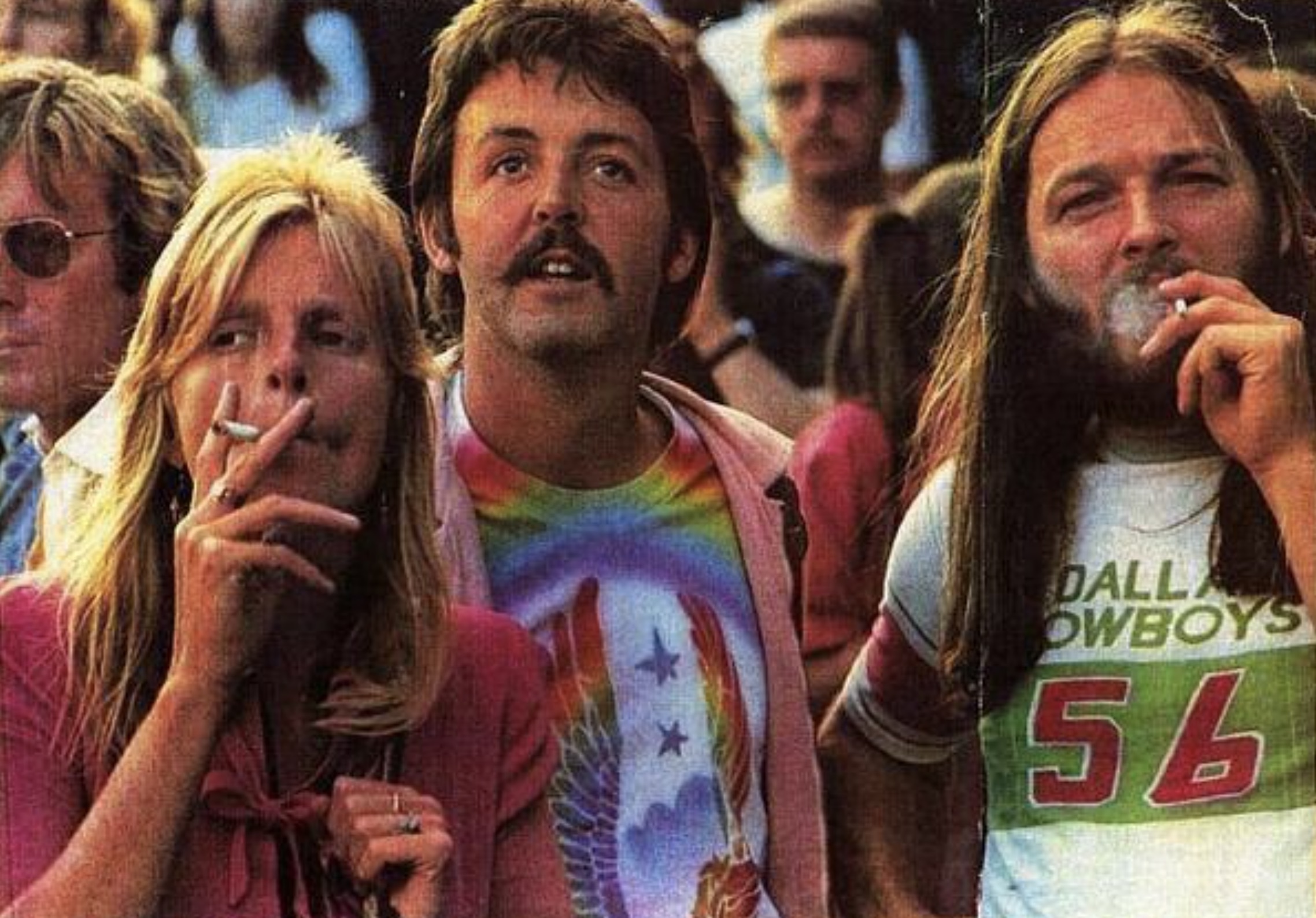 Paul and Linda McCartney with David Gilmour of Pink Floyd at a Zeppelin concert in 1973 